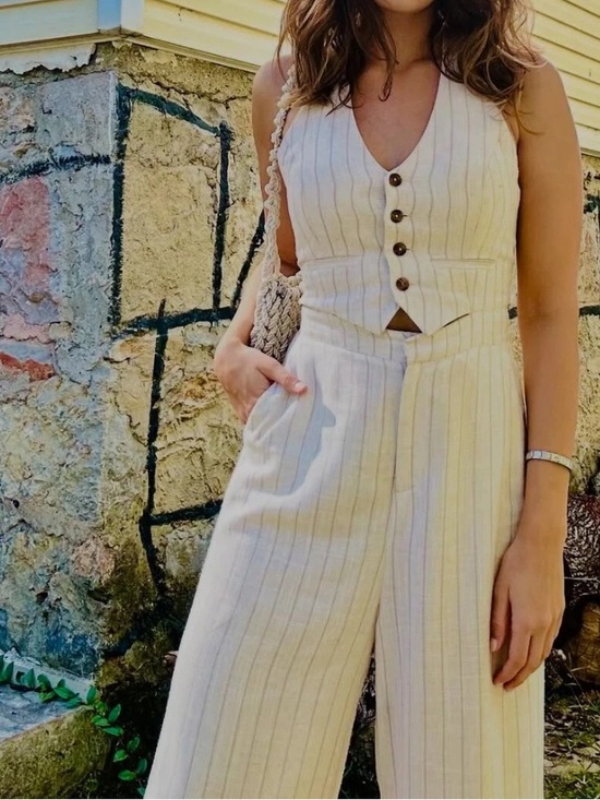 Zara Pants - ZARA NWT Sleeveless Cream Pinstripe Jumpsuit size S